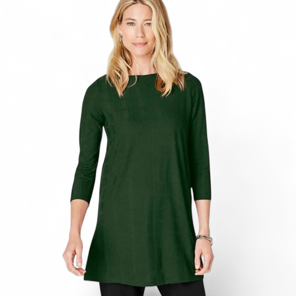 J. Jill Wearever Collection Textured Tunic Top Size Medium Forest Green 3/4